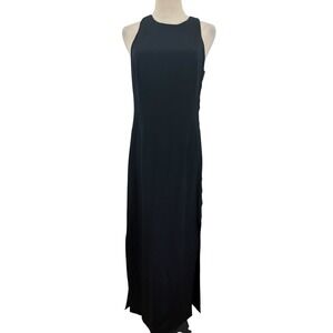 Vtg Niteline Della Roufogali Black 100%‎ Silk Dress Side Cutouts Slits Sz 8 LBD